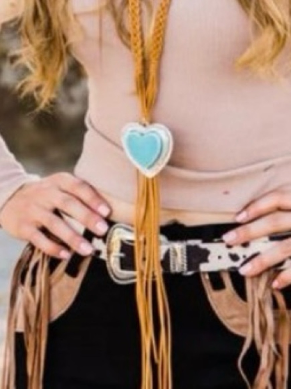 Heart of Turquoise Braided Tassel Fringe Necklace